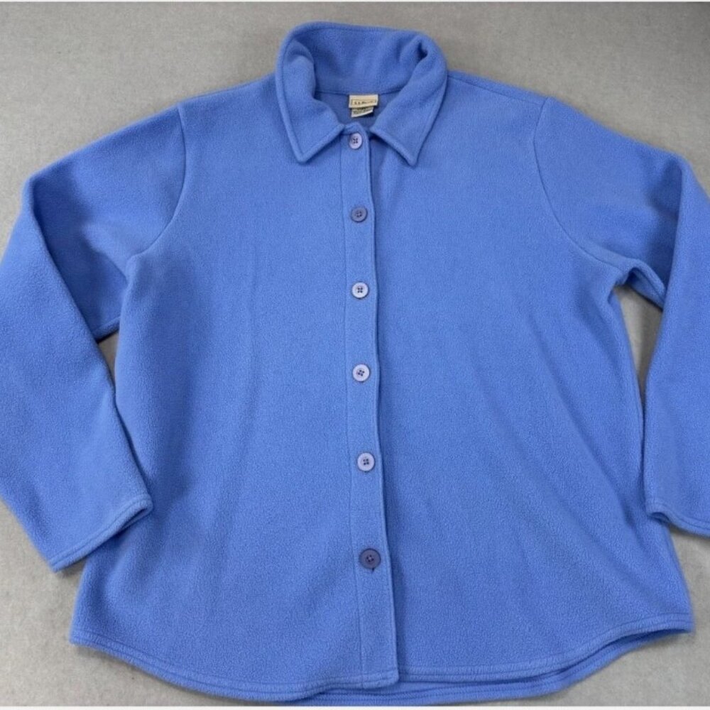 L.L. Bean Womens Large Blue Fleece Button Shacket Collared